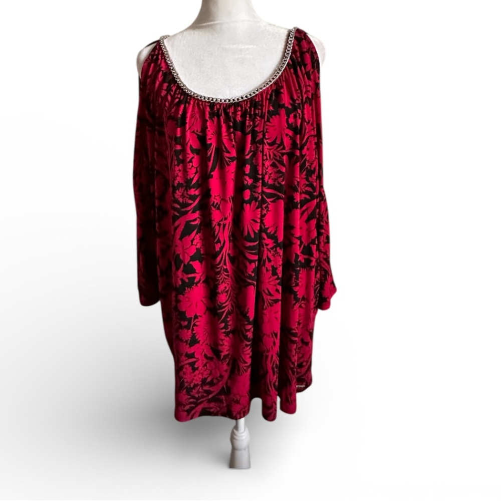 MICHAEL Michael Kors Red and Black Floral Cold-Shoulder Top